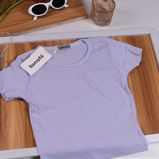 LAVENDAR ROUND NECK RIBBED CROP TOP