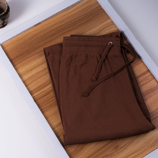 CHOCOLATE BROWN HIGH WAIST RIBBED TROUSER