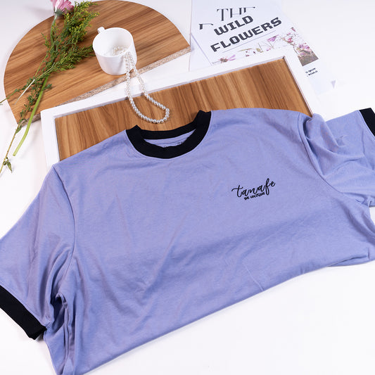 LAVENDAR EMBROIDOIRED OVERSIZED RINGER T-SHIRT