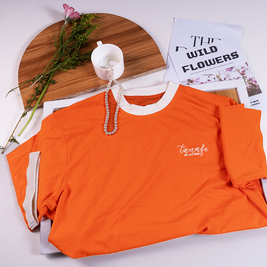 ORANGE EMBROIDOIRED OVERSIZED RINGER T-SHIRT