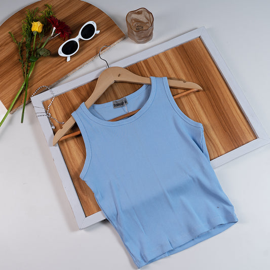 SKY BLUE RIBBED TANK TOP