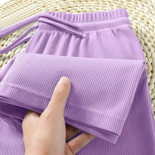 LILAC HIGH WAIST RIBBED TROUSER